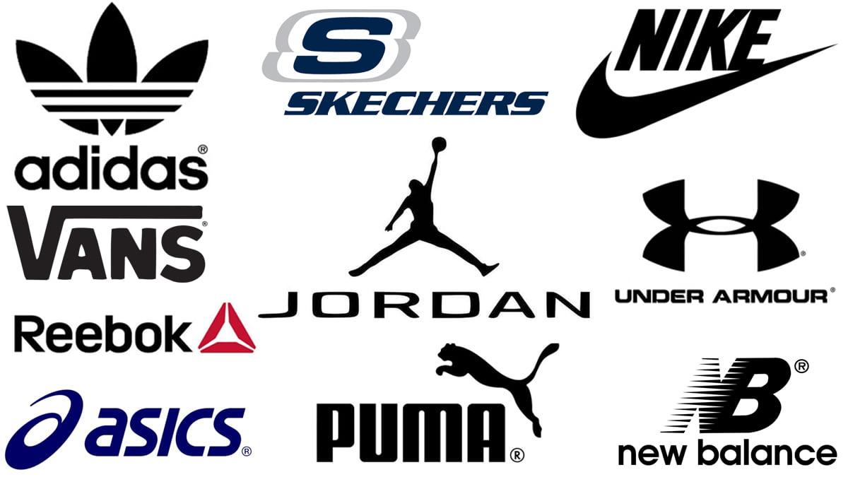 10 برند برتر کفش ورزشی به همراه لوگوی تک تک آنها در زمینه سفید رنگ
